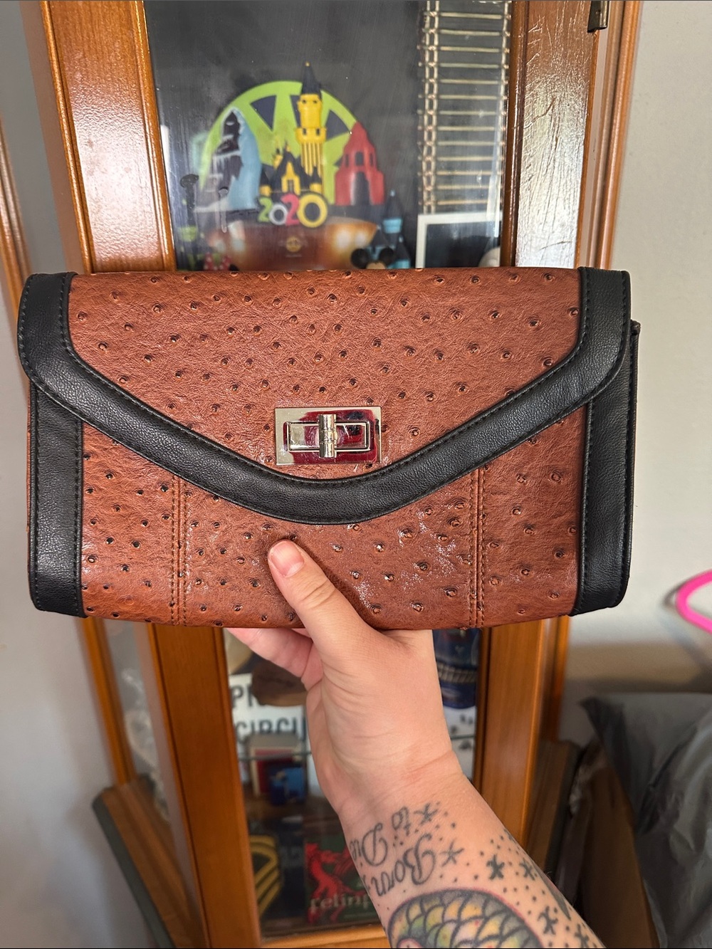 Apt. 9 Brown Ostrich-Texture Clutch with Black Trim